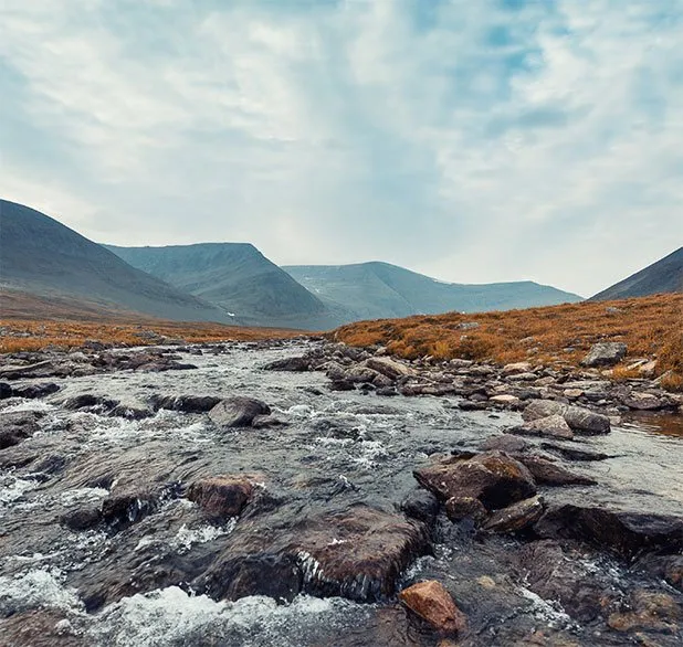 A Highland burn, with the unicorn panel from Holyrood